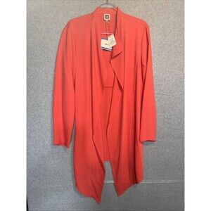 ANNE KLEIN Women's XL Long Drape Open Front Cardigan/Jacket Orange/Coral‎ NWT